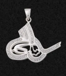 Kıvrımları zirkon taş dizili 925 ayar gümüş tuğra kolye