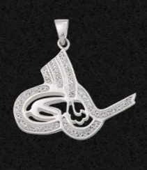 Kıvrımları zirkon taş dizili 925 ayar gümüş tuğra kolye